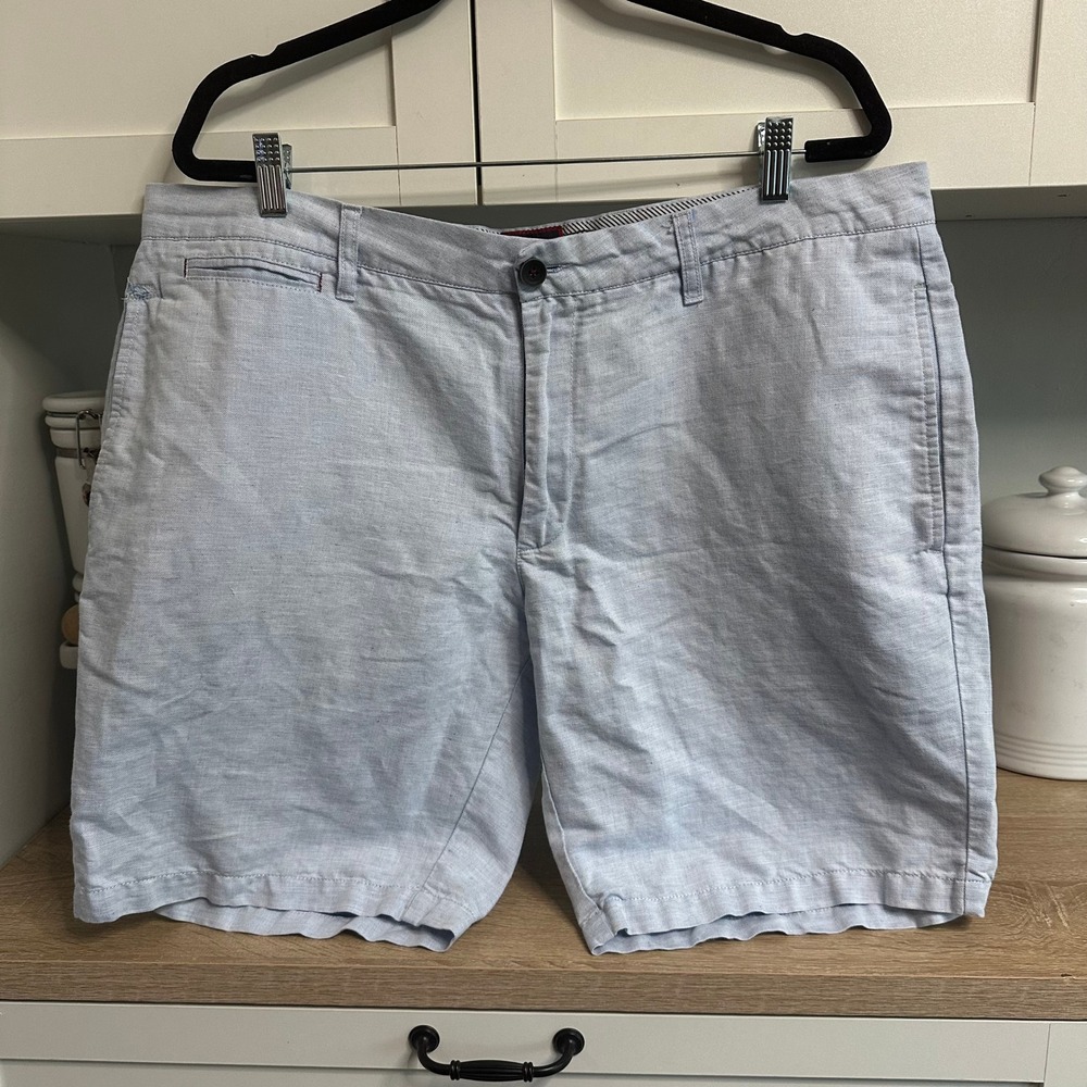 UNTUCKit Linen Blend Shorts Mens 40 Blue Flat Front Coastal Summer Quiet Luxury